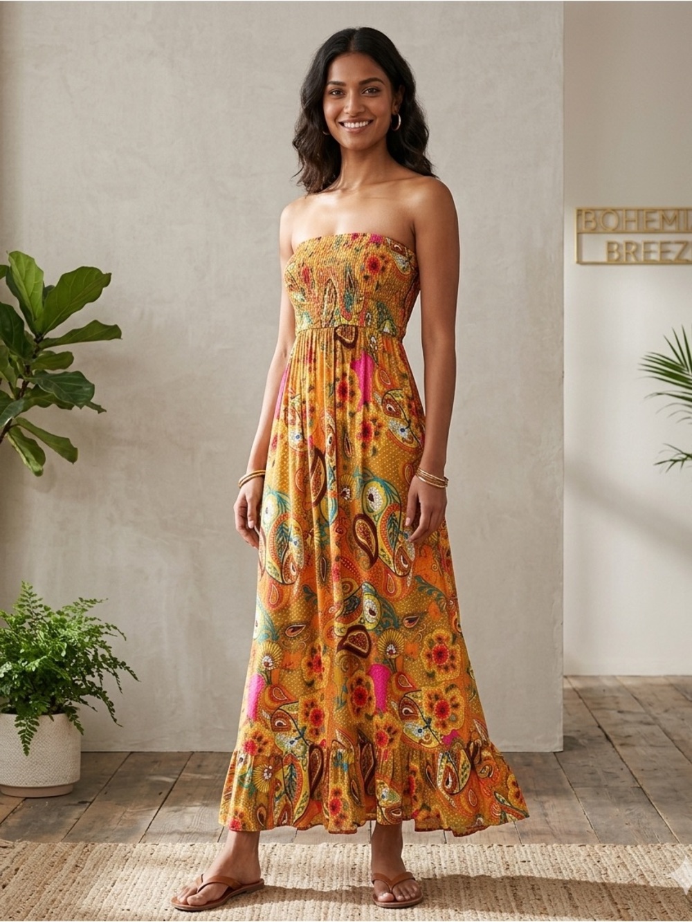 Dots Boho Dress size M party cocktails Strapless Hawaiian Aloha Beach Vacation